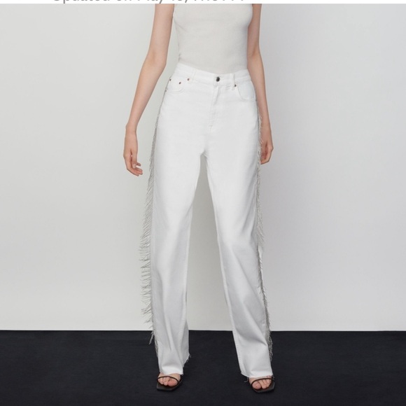 Zara 90's full length in bay embellishment white jeans Size 4 - Picture 5 of 5